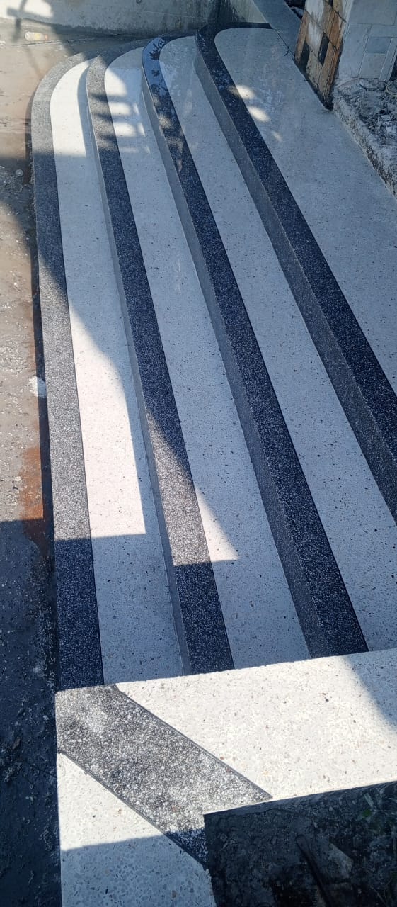 Curved outdoor terrazzo staircase